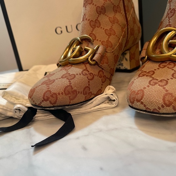 Gucci GG Logo Marmont Guccissima Monogram Brown Mid-Calf  Heel Boot shoe - Picture 4 of 12